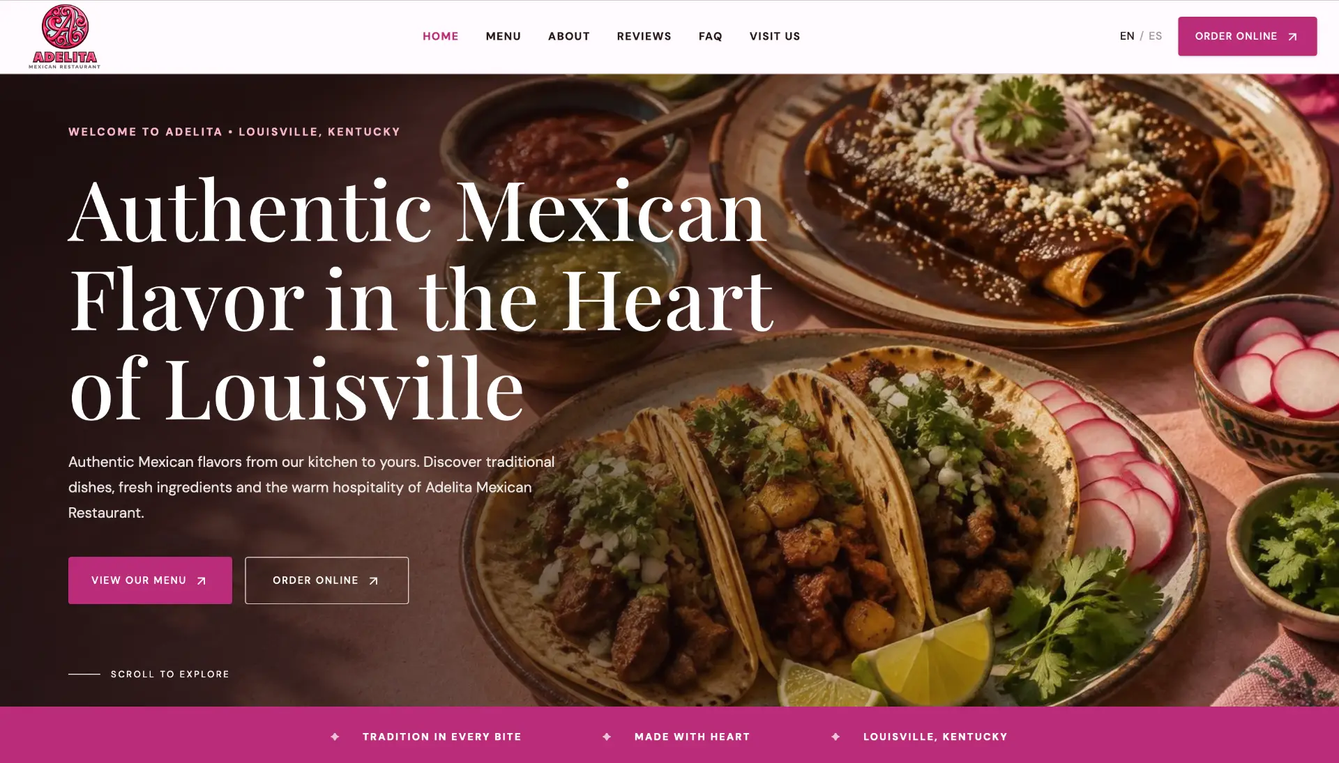 Adelita Mexican Restaurant website concept — desktop homepage